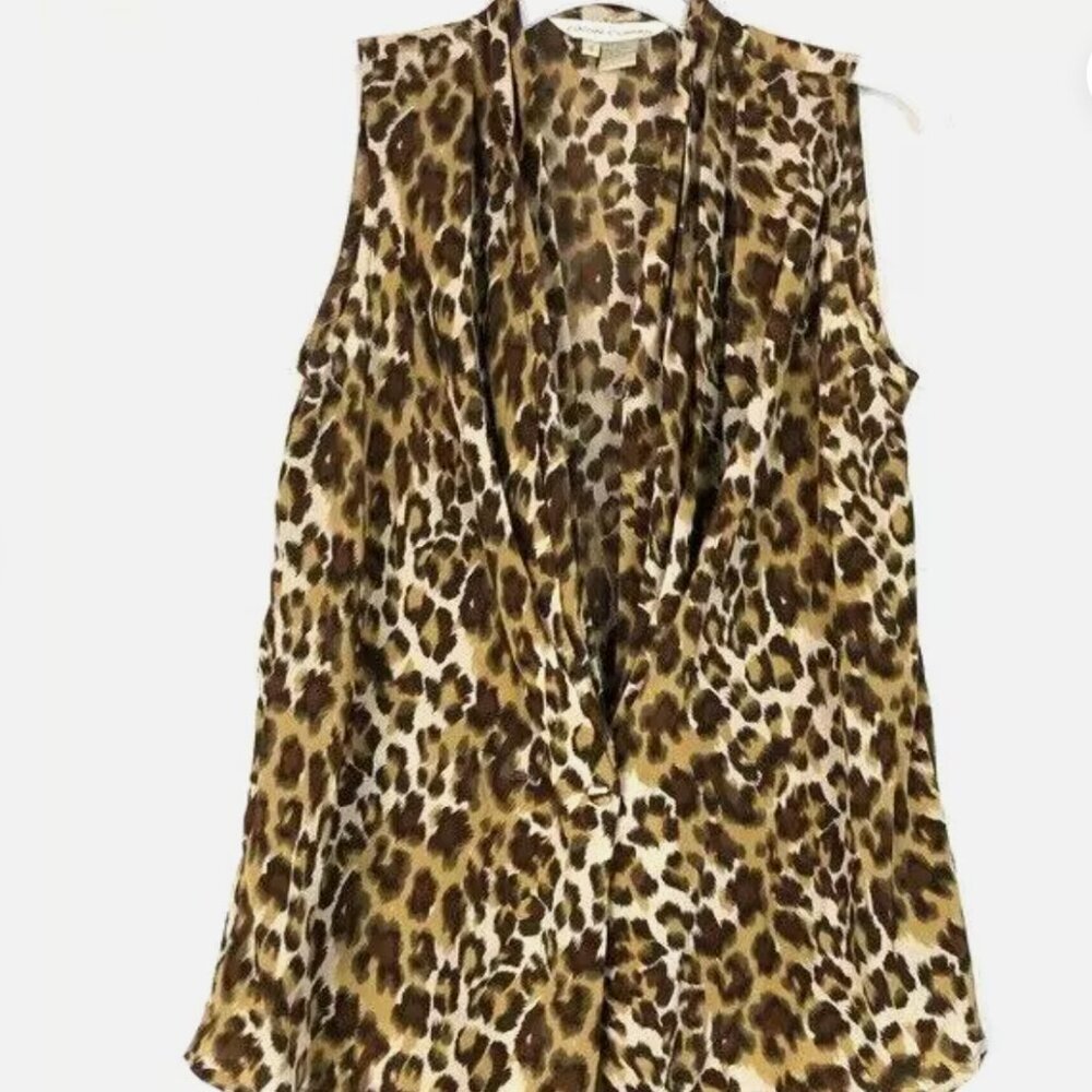 Y2K Casual Corner Blouse Womens Small Silk Leopard Cheeta Animal Print VTG Flowy